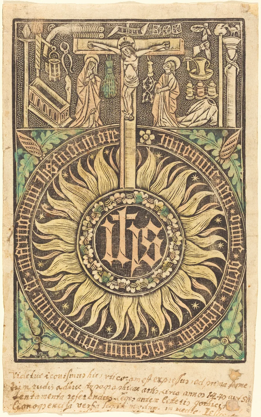 The Sacred Monograph with the Crucifixion  and Passion Symbols [recto] by German 15th Century