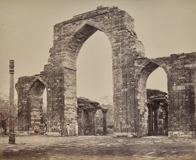 Delhi. Great Arch and Iron Pillar Near the Kootub Minar, Ruin of Old Delhi