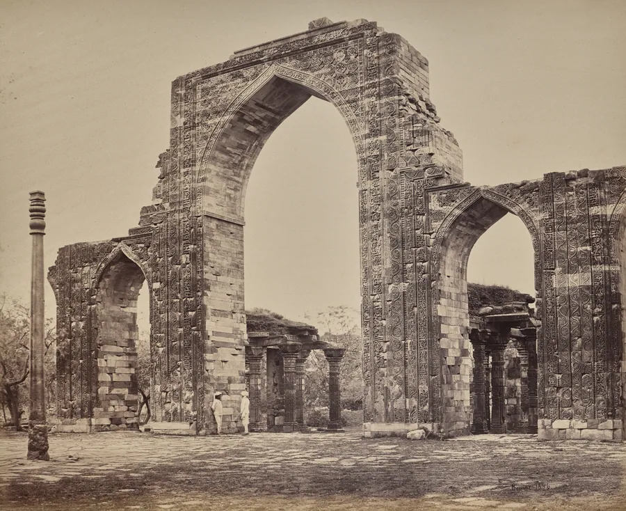 Delhi. Great Arch and Iron Pillar Near the Kootub Minar, Ruin of Old Delhi by Samuel Bourne