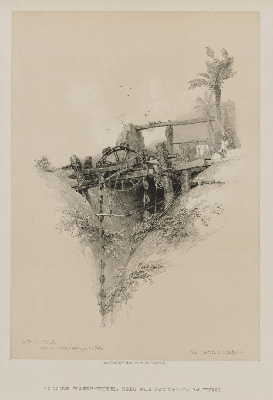 Egypt and Nubia, Volume II: A Persian Wheel, Used in Raising Water from the Nile by Louis Haghe