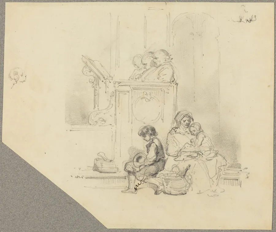 Figures at a Church Service by Hippolyte Bellangé