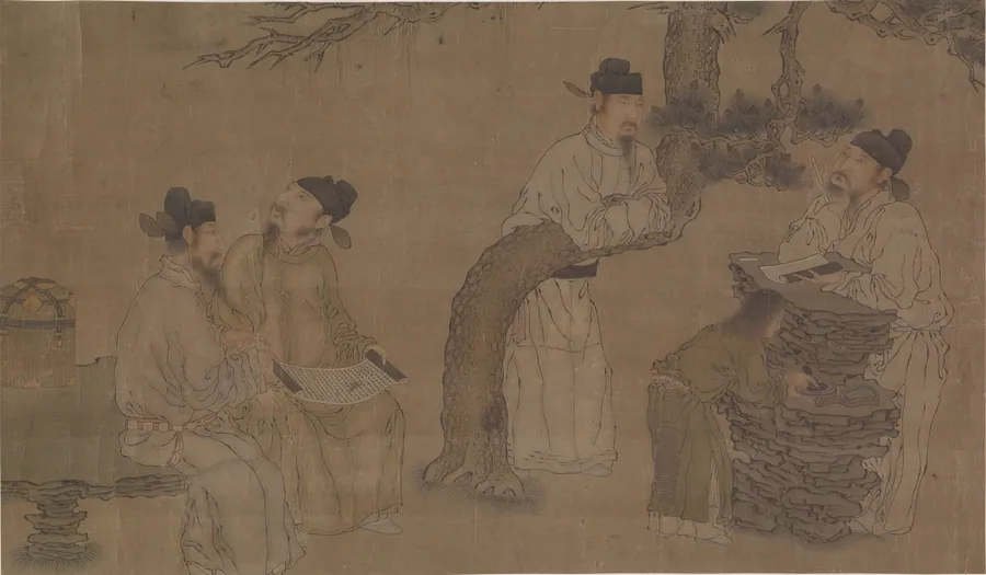 Literary gathering by Formerly attributed to Li Gonglin (傳)李公麟 (ca. 1049-1106)