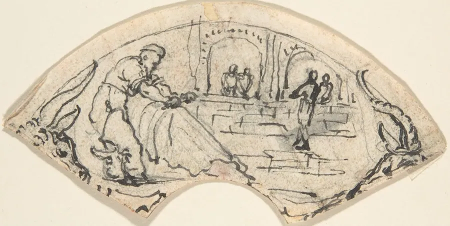 Design for a Cup(?) with a Man Putting up a Net by Anonymous, German, 19th century