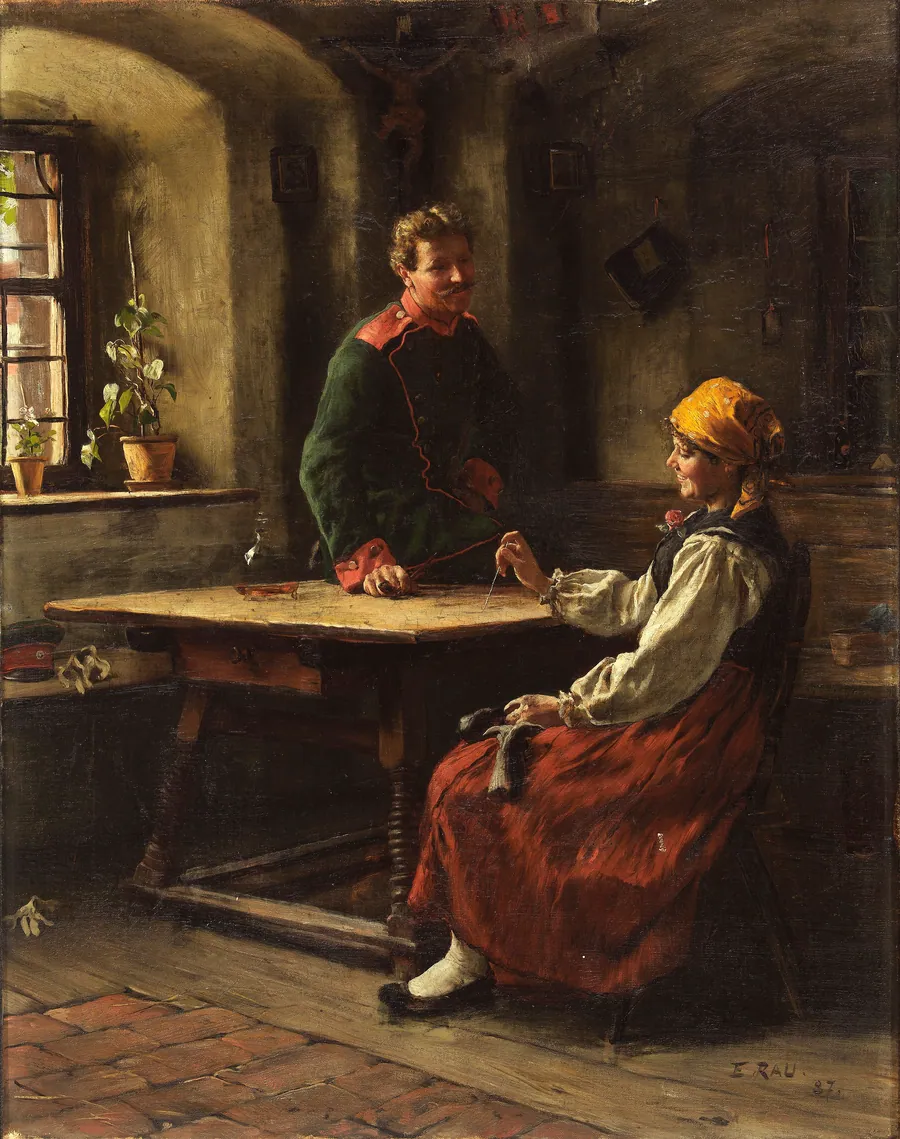 Officer with Peasant by Emil Rau, German, born Dresden, Germany 1858-died Munich, Germany ca. 1937