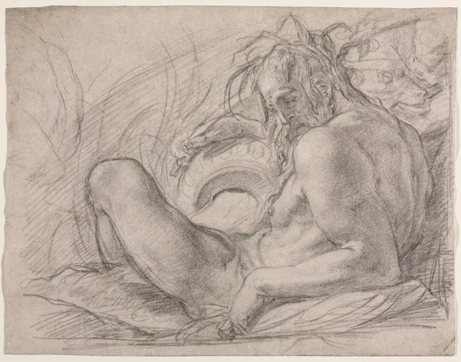 The River God Tiber (Study for a fresco, Miracle of the Snow, or the Foundation of Santa Maria Maggiore, Rome in the Canigiani chapel of S. Felicita, Florence) by Bernardino Poccetti