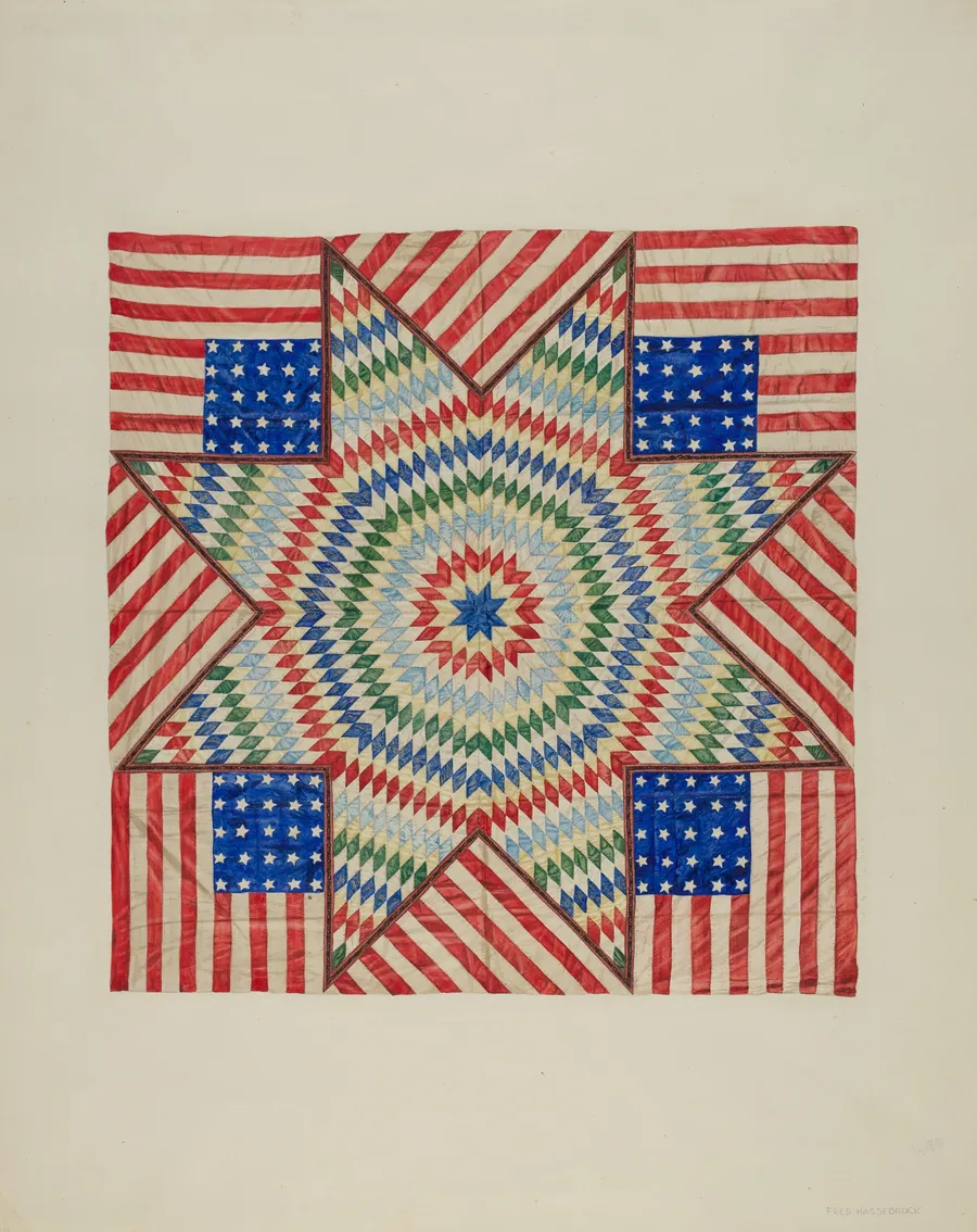 Star and Flag Design Quilt by Fred Hassebrock