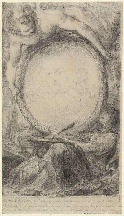 Allegorical Frame with a Genius and a Veiled Woman Writing