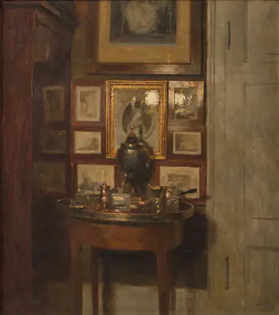 Interiør med en samovar. Aften
