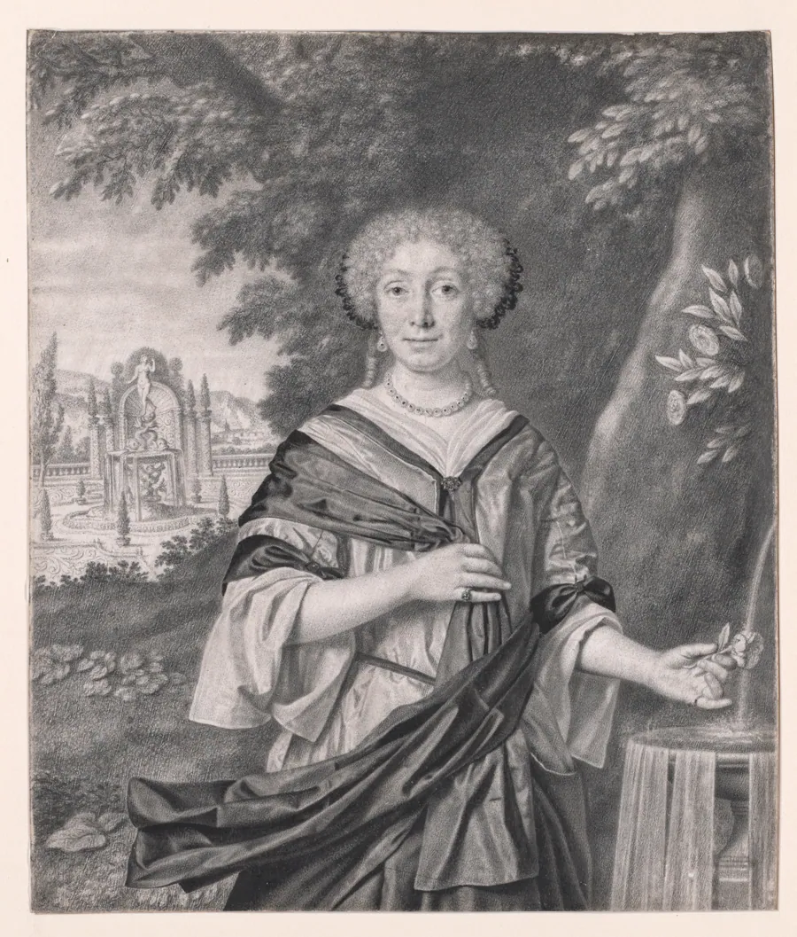 Portrait of a Woman near a Fountain, a Rose in Her Hand by Johan Thopas