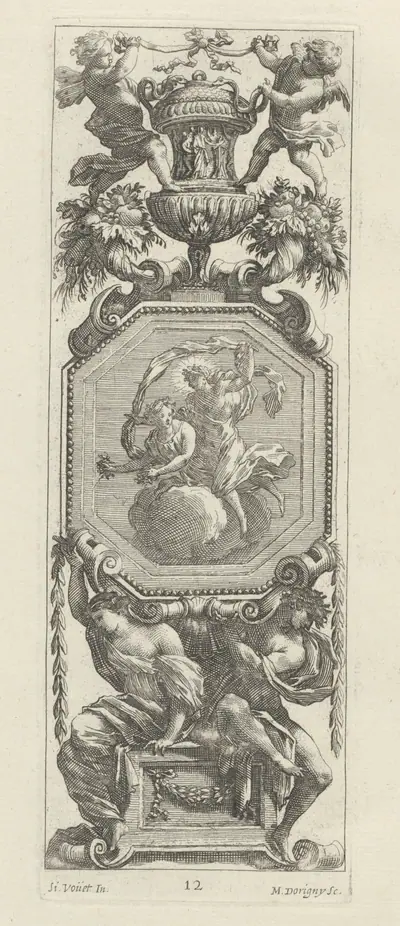 Ornamental Panel Surmounted by Two Putti and a Vase