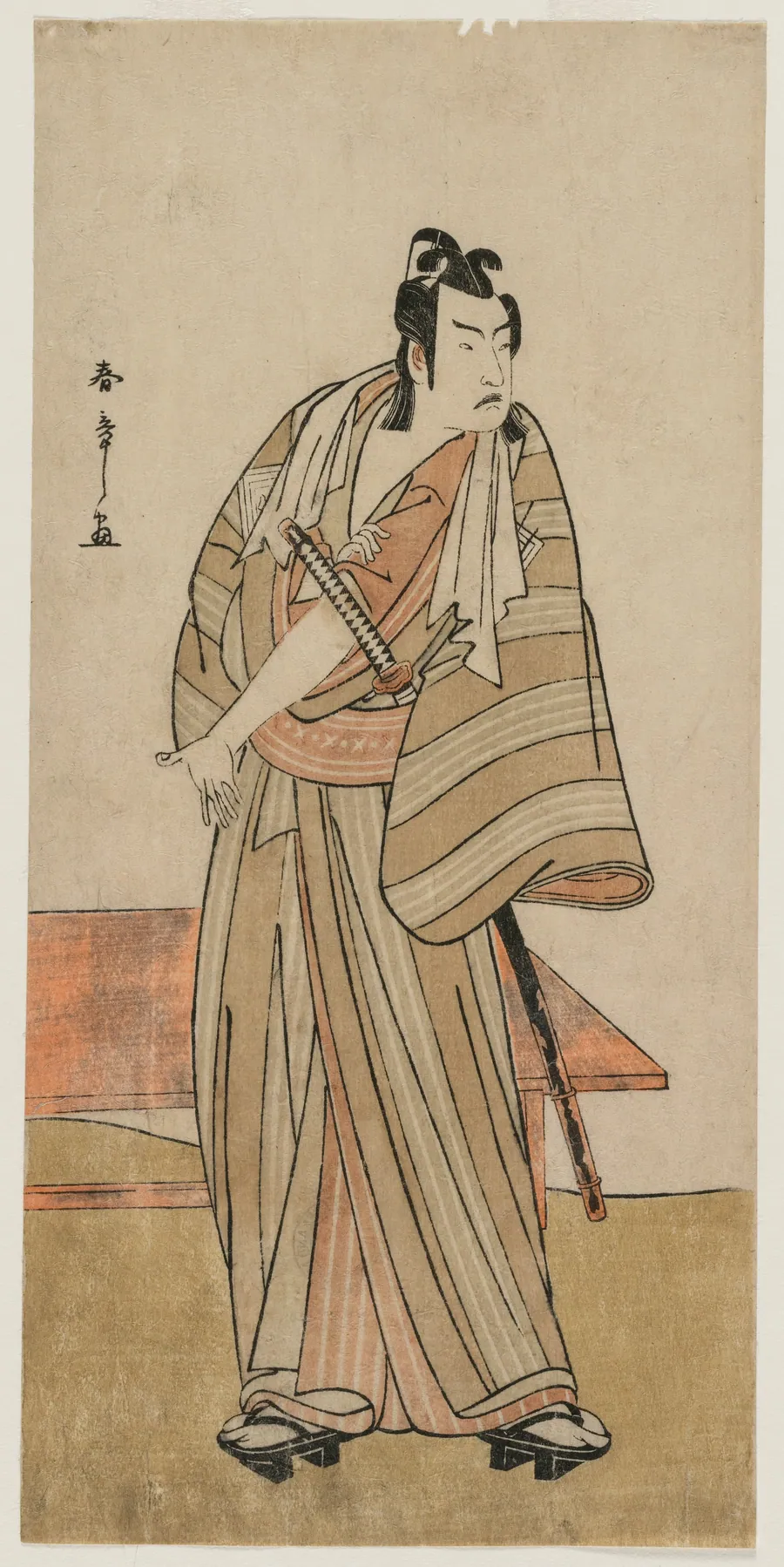 Ichikawa Yaozo II as a Otokodate Standing by a Bench by Katsukawa Shunshō