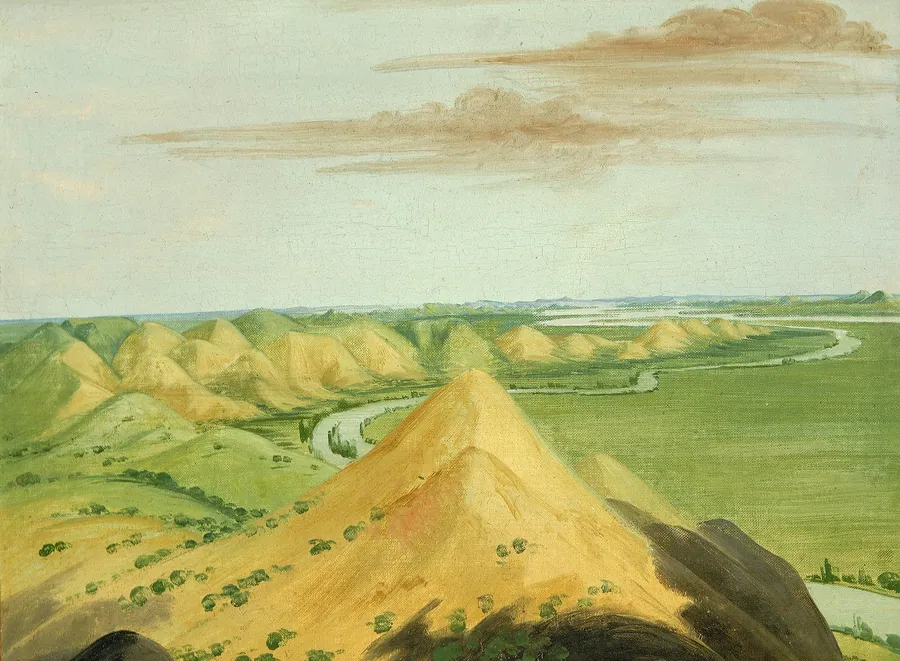 Clay Bluffs, Twenty Miles above the Mandans by George Catlin, born Wilkes-Barre, PA 1796-died Jersey City, NJ 1872
