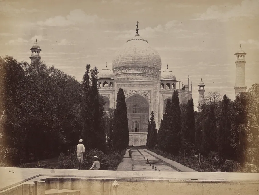 Agra. View of the Taj in Front of Nootkan (The Light of the World), Wife of the Emperor Akbar, View from the River by Samuel Bourne