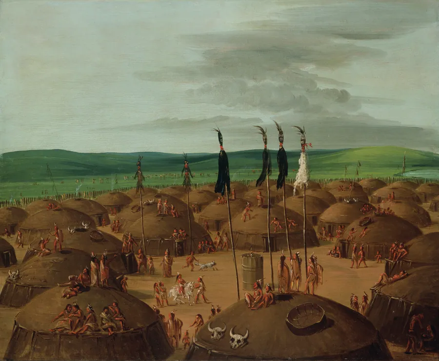 Bird's-eye View of the Mandan Village, 1800 Miles above St. Louis by George Catlin, born Wilkes-Barre, PA 1796-died Jersey City, NJ 1872