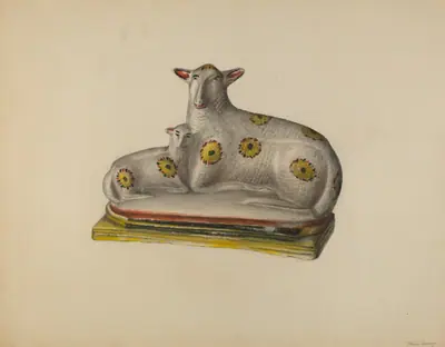Chalkware Group - Lamb and Sheep
