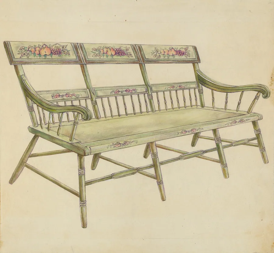 Sheraton Painted Three-Back Settee by American 20th Century