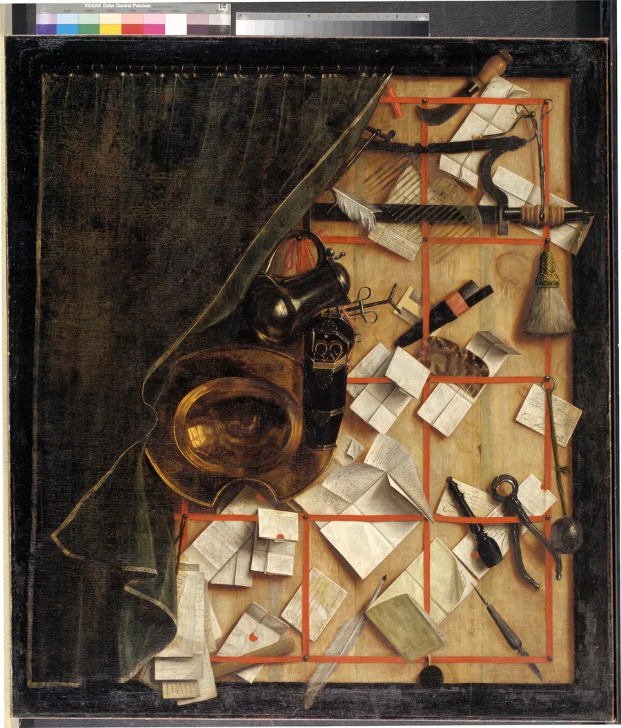Trompe l'oeil. Brevvæg med bartskær-instrumenter by Cornelius Norbertus Gijsbrechts