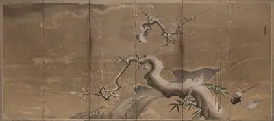 Winter Scene with Plum Trees and Pheasants (Birds Left)
