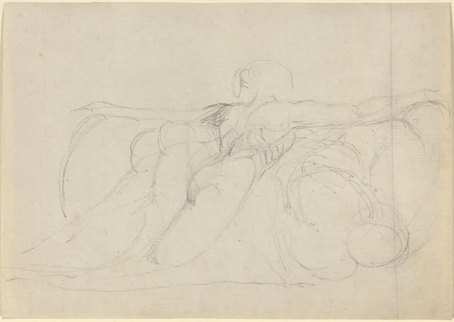 A Man Seen from Behind, Rising on Clouds by William Blake