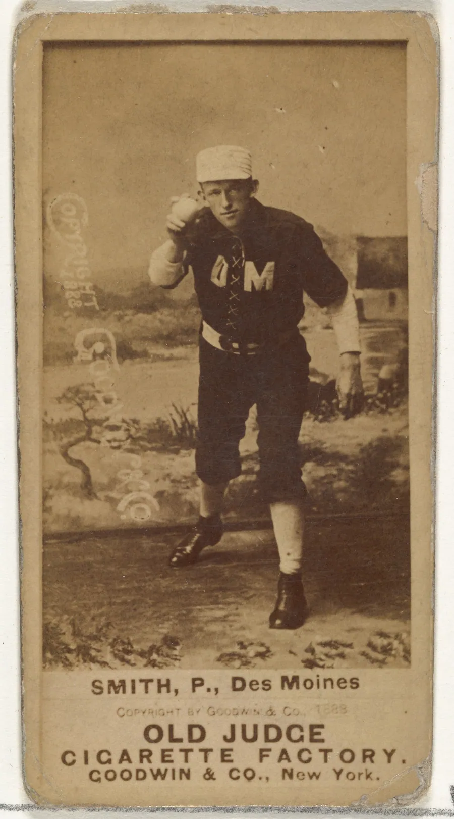 Frederick C. "Fred" Smith, Pitcher, Des Moines Prohibitionists, from the Old Judge series (N172) for Old Judge Cigarettes by Goodwin & Company