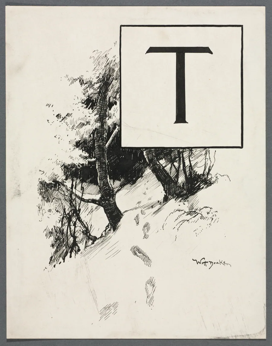 Inital T for Chapter XLIV from "Lorna Doone" by William Henry Drake