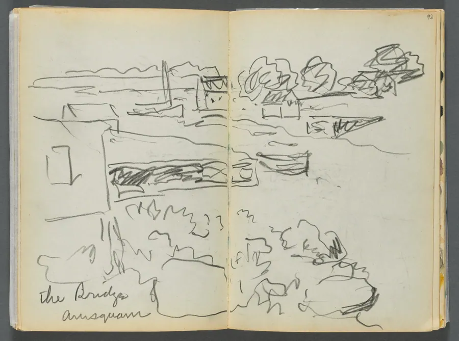 Sketchbook- The Granite Shore Hotel, Rockport, page 092 & 93: "The Bridge , Annisquam" by Maurice Prendergast