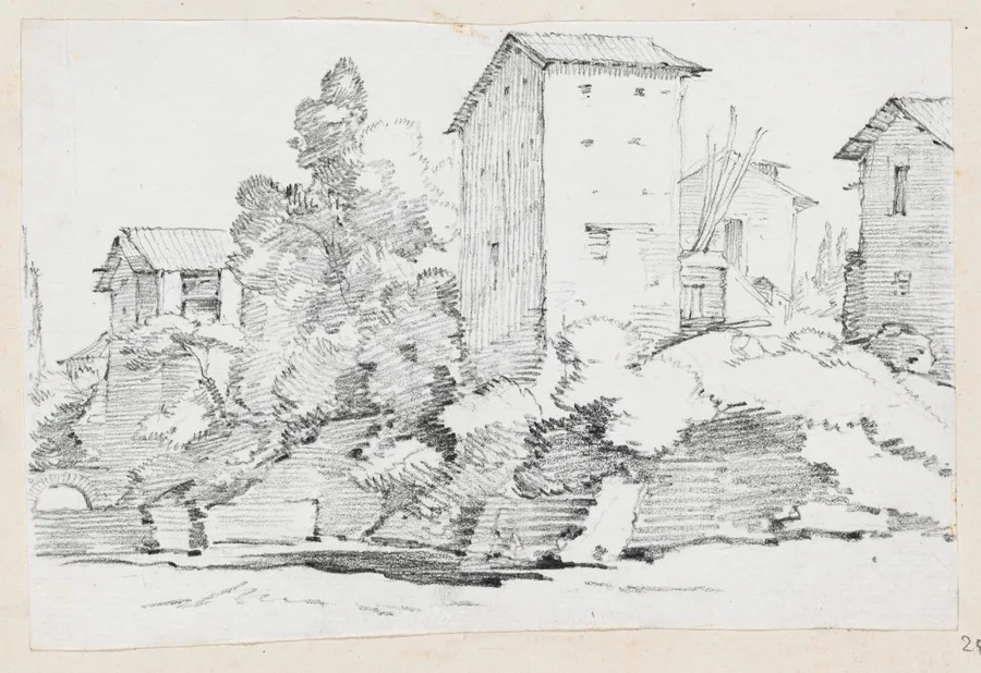 Italian Farm Buildings by a Stream by Joseph-Marie Vien