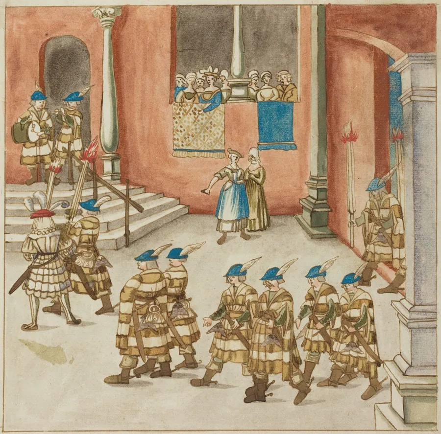Procession of Knights Viewed by Ladies on a Balcony by German 16th Century