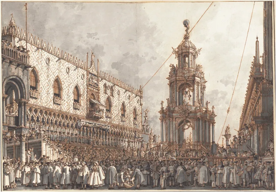 The "Giovedì Grasso" Festival before the Ducal Palace in Venice by Canaletto