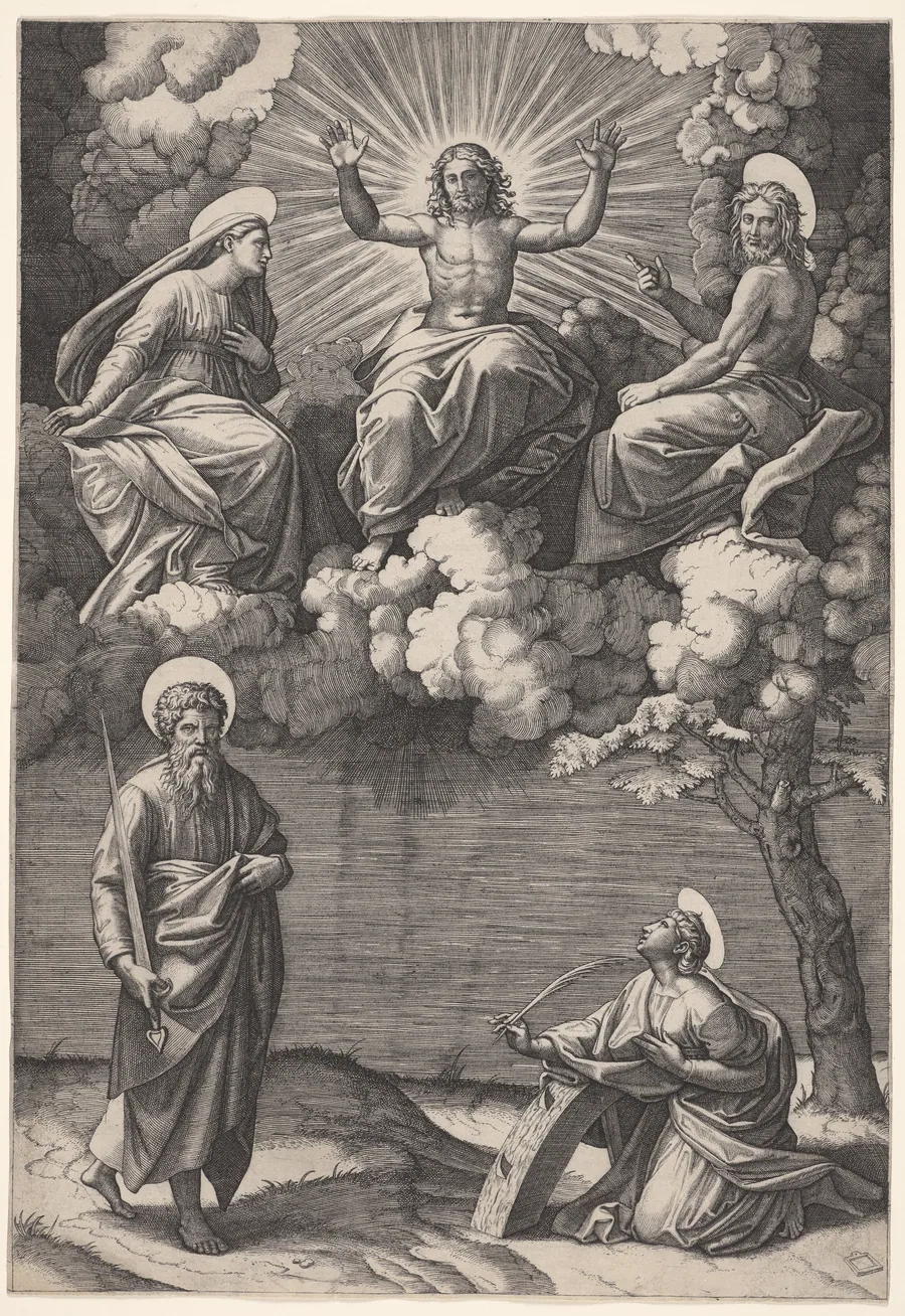 Christ, the Virgin, and St. John the Baptist with Saints Paul and Catherine by Marcantonio Raimondi