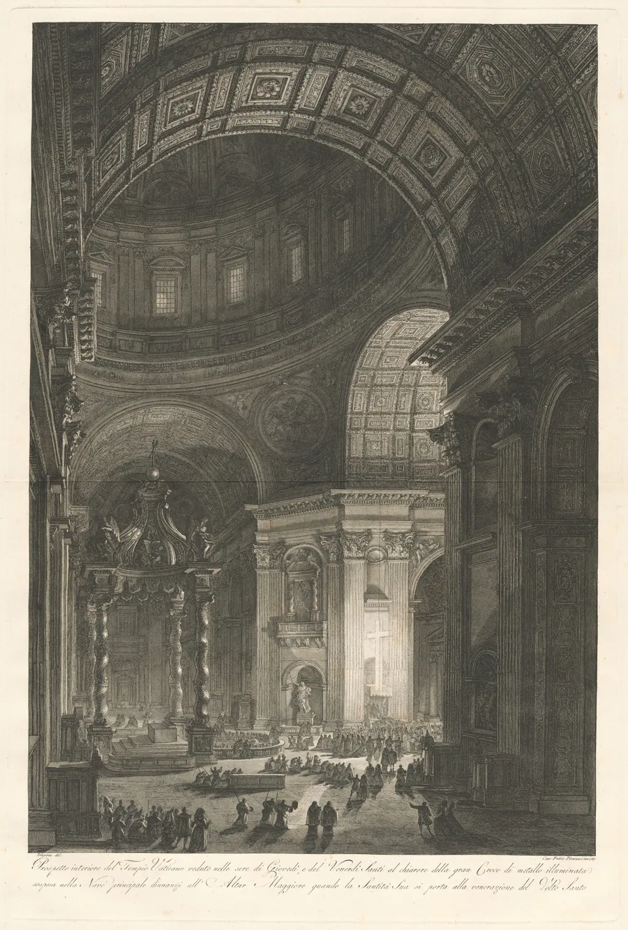 Interior of St. Peter’s, with the Illumination of the Cross of St. Peter by Francesco Piranesi