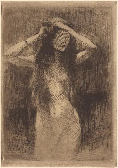 Nude Girl Combing Her Hair