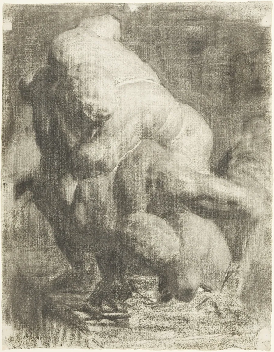 Two Male Figures Wrestling by Thomas Anshutz
