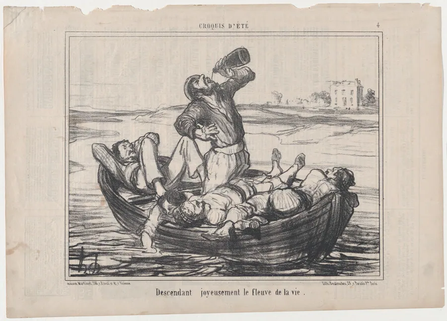 Descendant joyeuseument le fleuve de la vie, from Croquis d'Été, published in Le Charivari, August 7, 1856 by Aaron Martinet