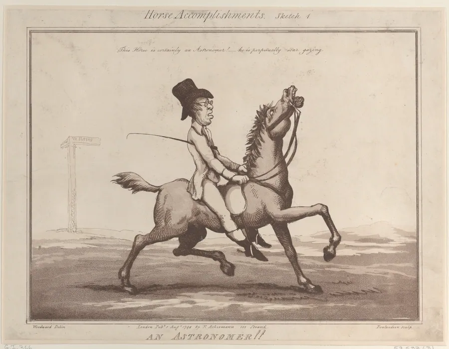 Horse Accomplishments, Sketch 1: An Astronomer !! by Thomas Rowlandson