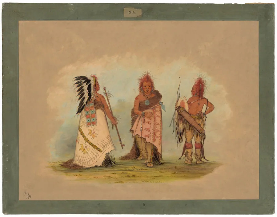 A Pawnee Chief with Two Warriors by George Catlin