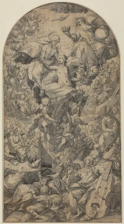 The Coronation of the Virgin with Angel Musicians and All Saints