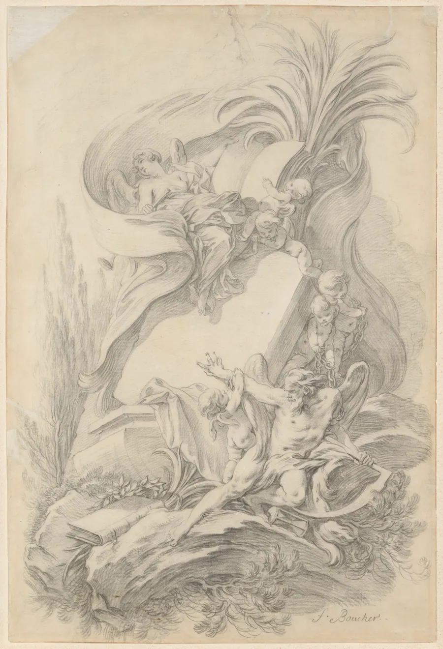 Design for a Frontispiece: Love Staying the Hand of Time by François Boucher