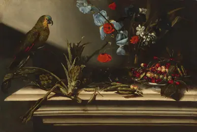 Still Life with Artichokes and a Parrot