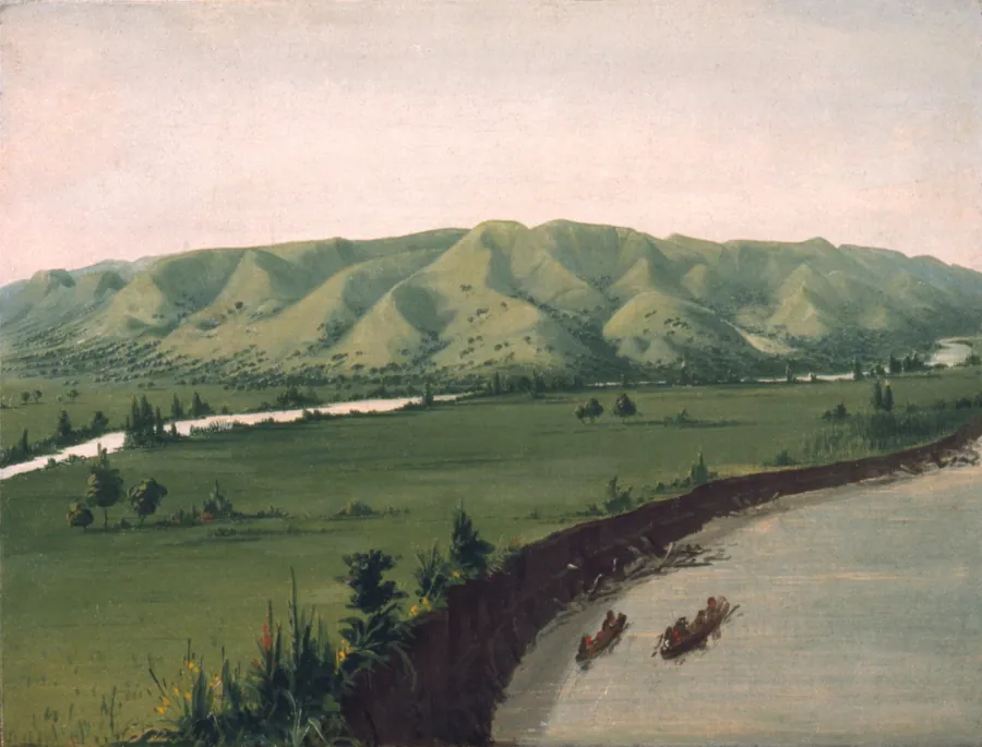 Nishnabottana Bluffs, 1070 Miles above St. Louis by George Catlin, born Wilkes-Barre, PA 1796-died Jersey City, NJ 1872