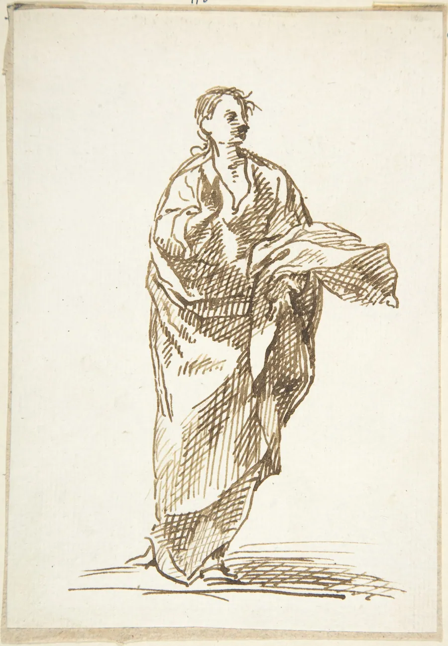 Standing Male Saint (an Apostle?) by Anonymous, Spanish, School of Seville, 17th century