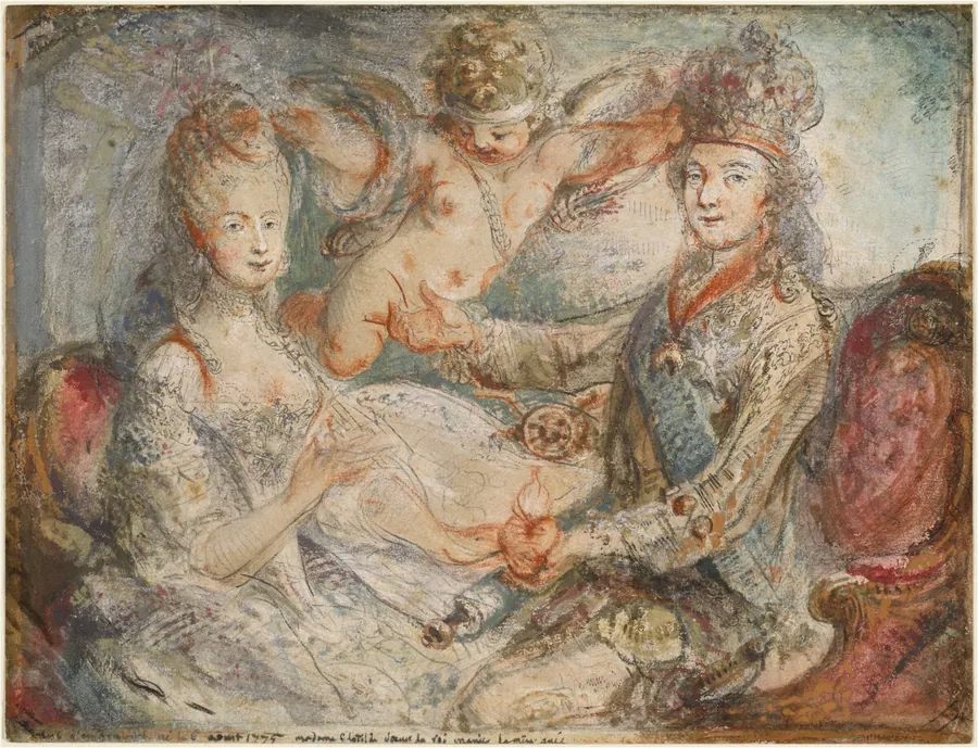 Louis XVI and Marie-Antoinette Crowned by Love by Gabriel de Saint-Aubin