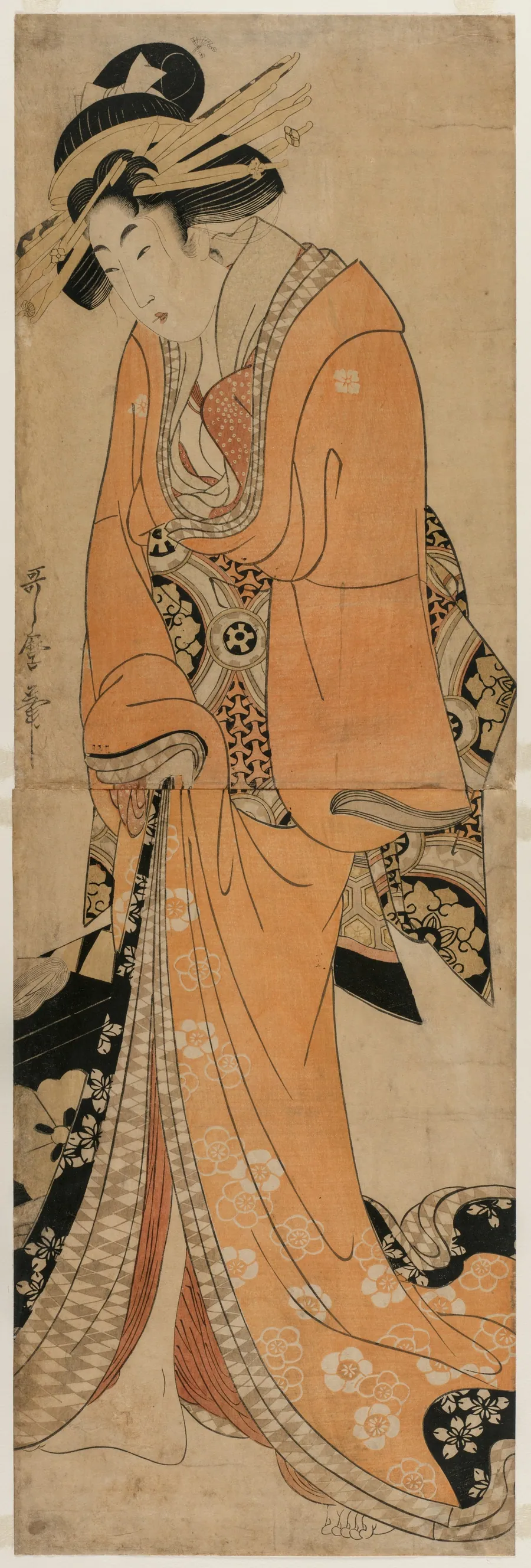 Geisha Standing Beside a Shamisen Case by Kitagawa Utamaro II