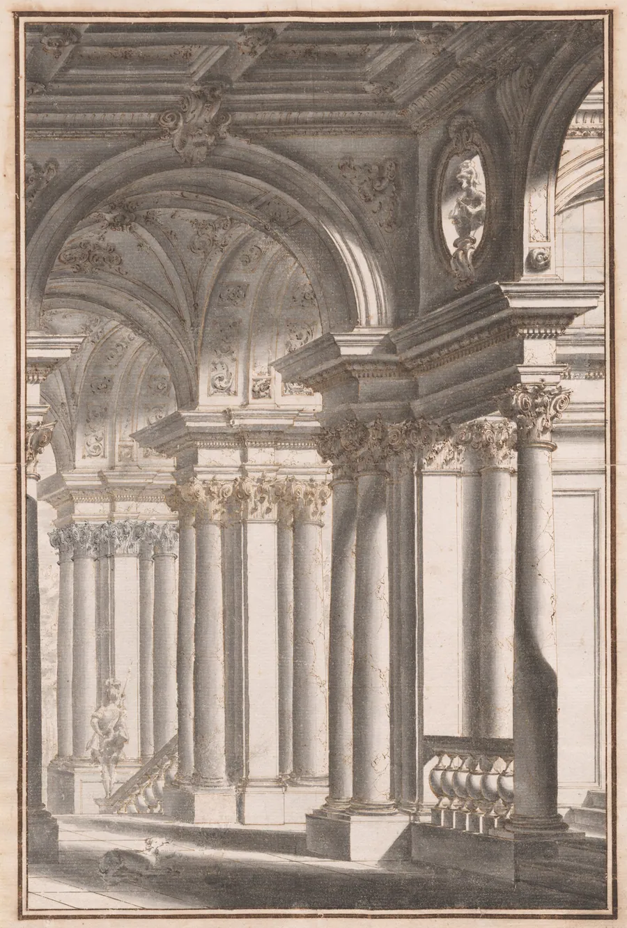 Architectural Capriccio with a Soldier and Dog by Vittorio Maria Bigari