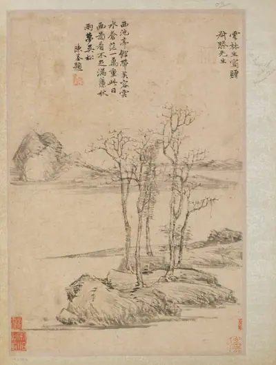 Five trees on a rocky promontory