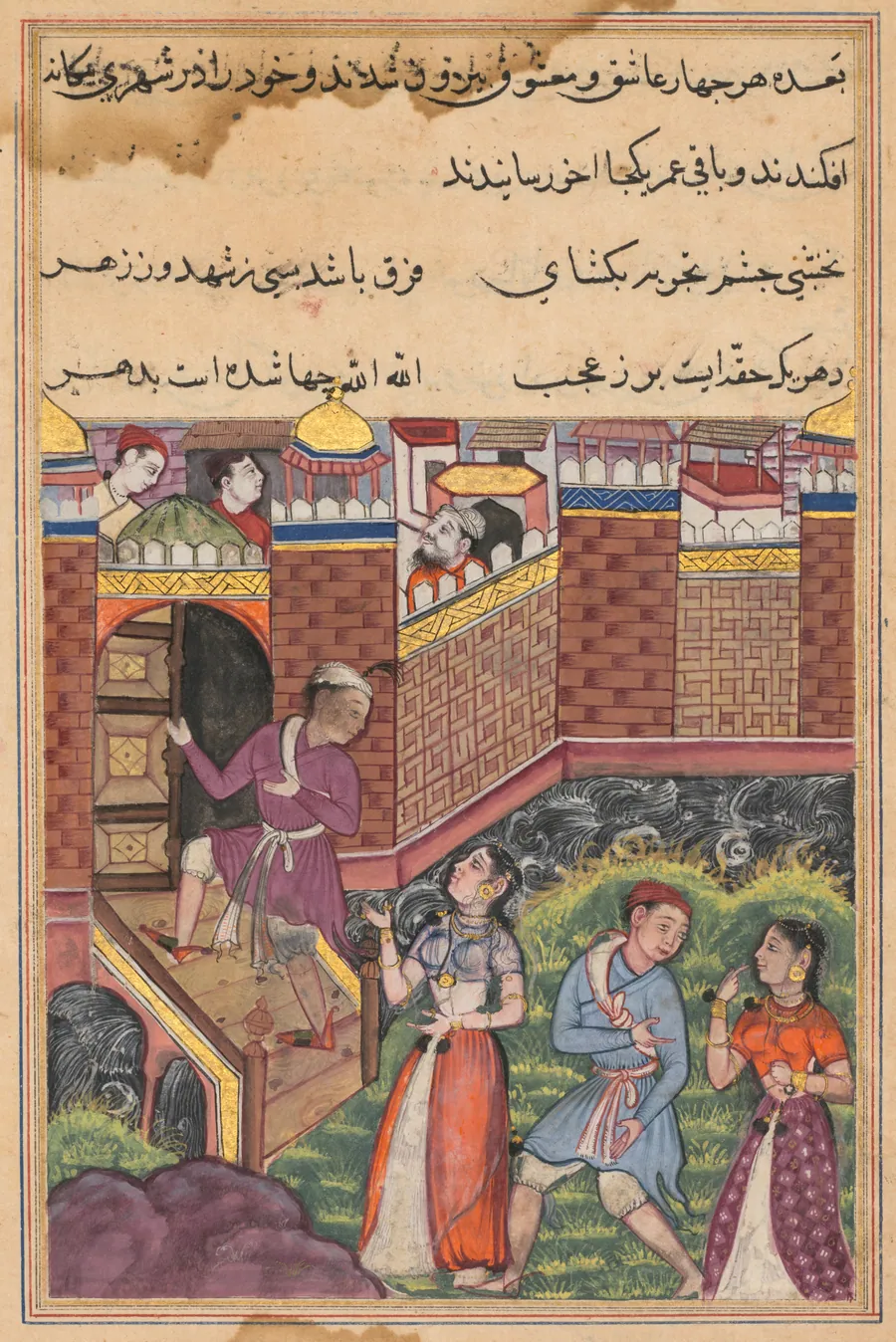 The two couples reach a foreign city where they make their home, from a Tuti-nama (Tales of a Parrot): Thirty-third Night