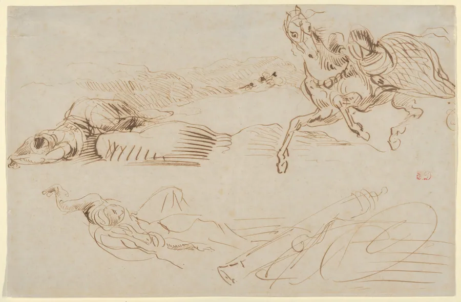 Fallen Warriors and a Runaway Horse by Eugène Delacroix