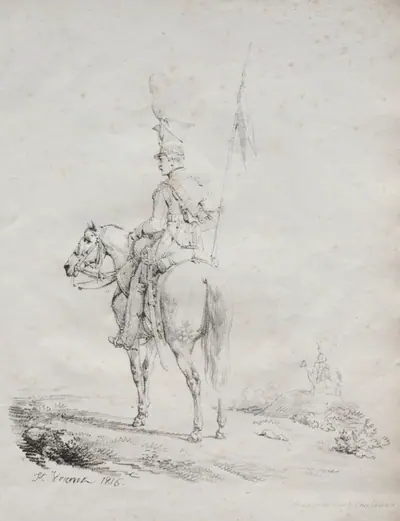 Receuil d'essais lithographiques:  Le Lancier en Vedette