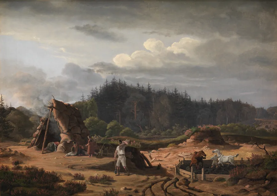 En mose ved Høsterkøb med tørvearbejdere by Fritz Petzholdt