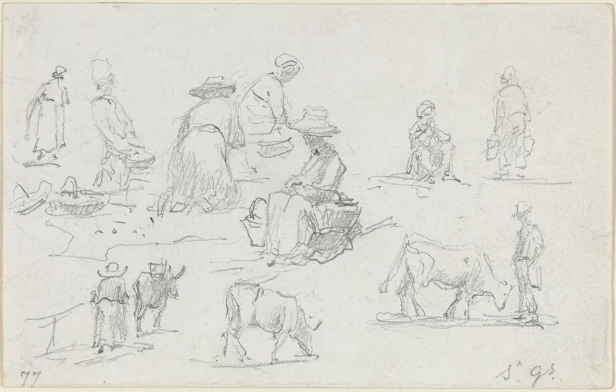 Peasants and Cows [recto] by Eugène Boudin